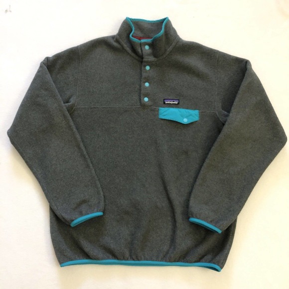 Patagonia Jackets & Blazers - Patagonia Gray Aqua Turquoise Blue Synchilla Snap T Fleece Pullover 25455 L